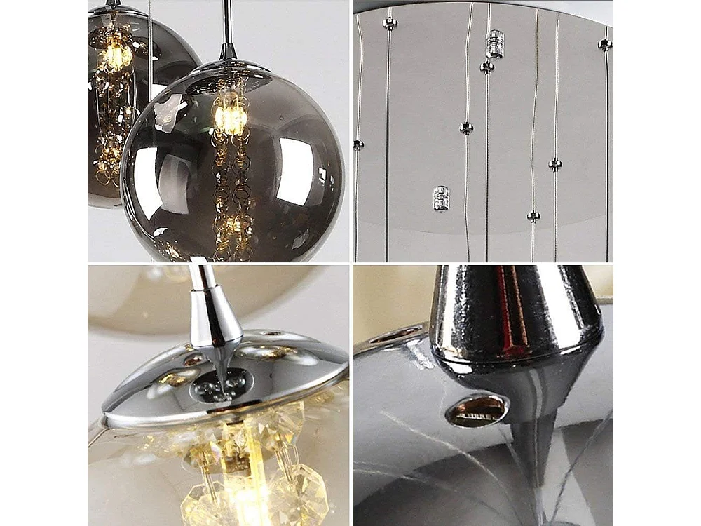 NETTLIFE Suspension G9 verre gris Diam.31cm 6 ampoules couleur cuisine salon lampe chambre lampe couloir