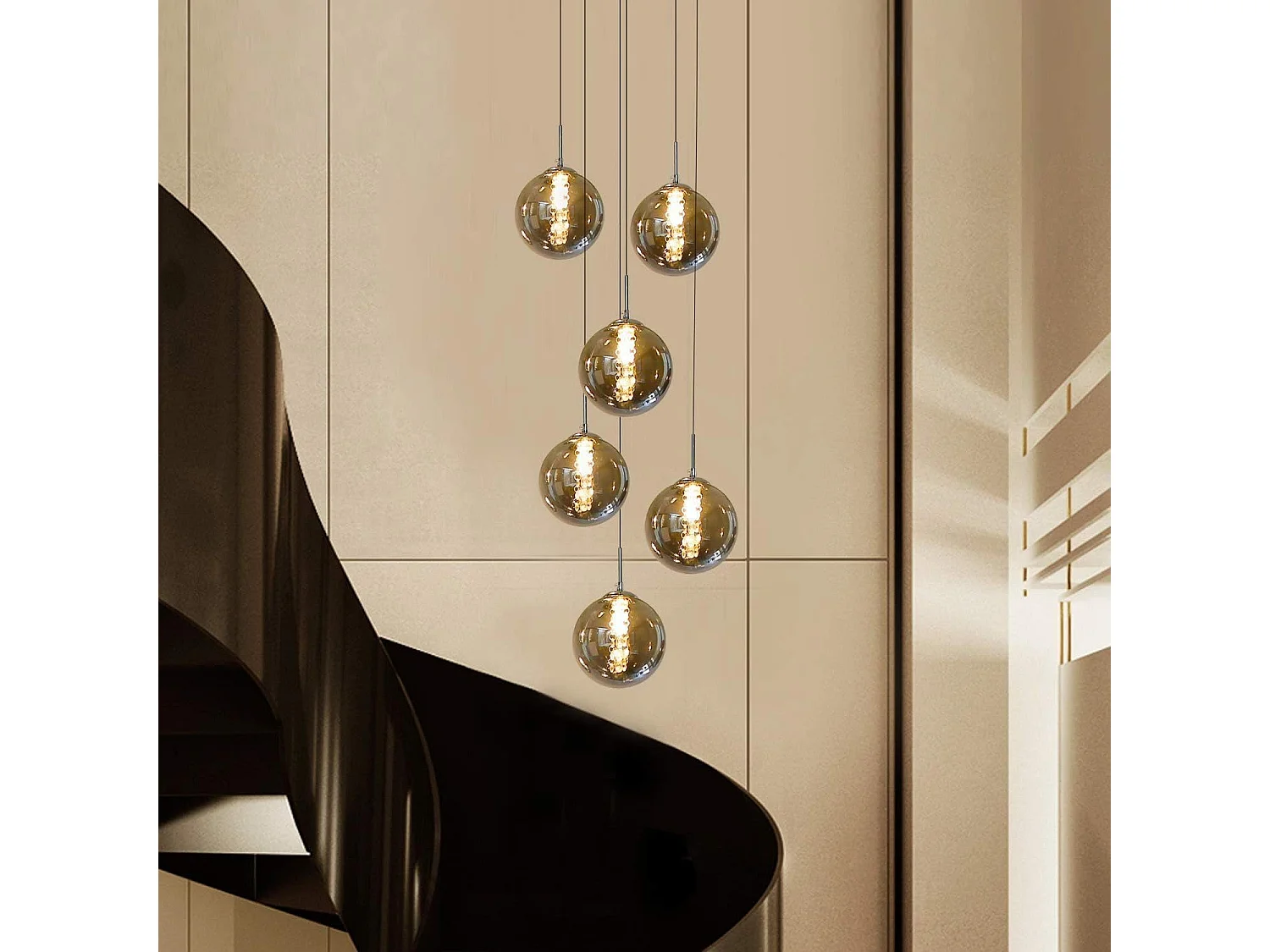 NETTLIFE Suspension G9 verre gris Diam.31cm 6 ampoules couleur cuisine salon lampe chambre lampe couloir