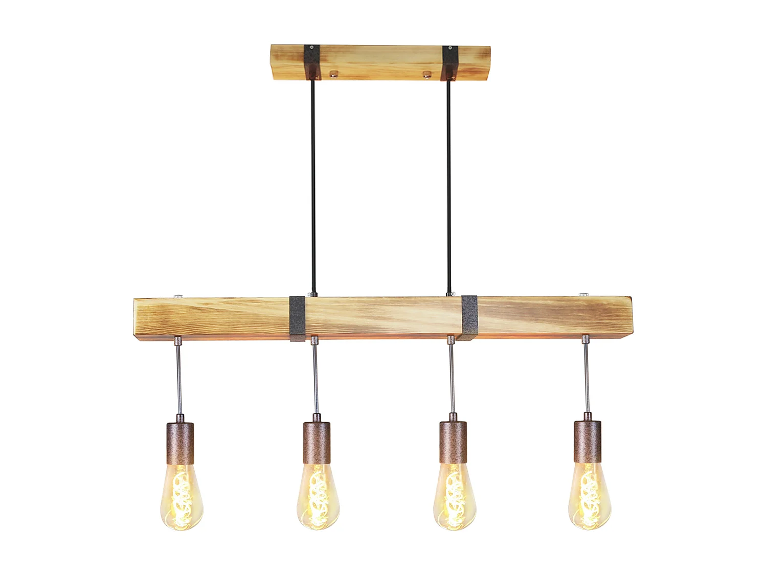 NETTLIFE Suspension 4 ampoules E27 Diam.80cm rétro avec poutre en bois Vintage pour salle à manger cuisine max.25W