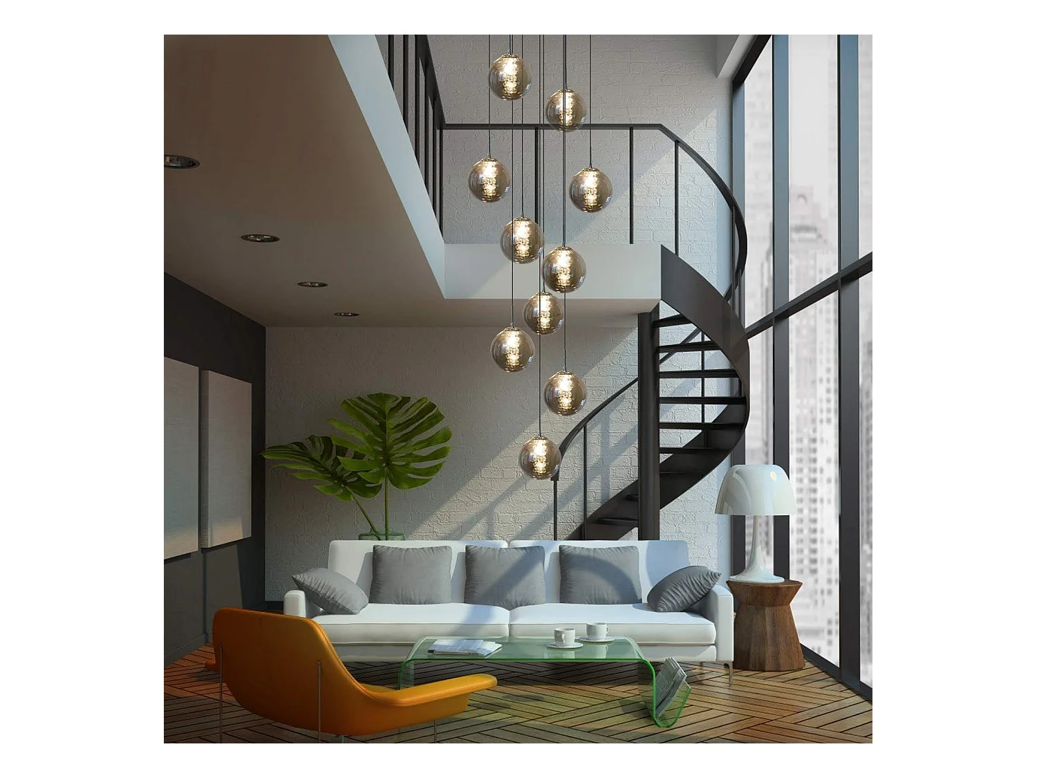 NETTLIFE Suspension verre gris Diam.41 cm G9 lustre 10 lampes en couleur lampe de salon lampe de chambre lampe de table à manger lampe de couloir