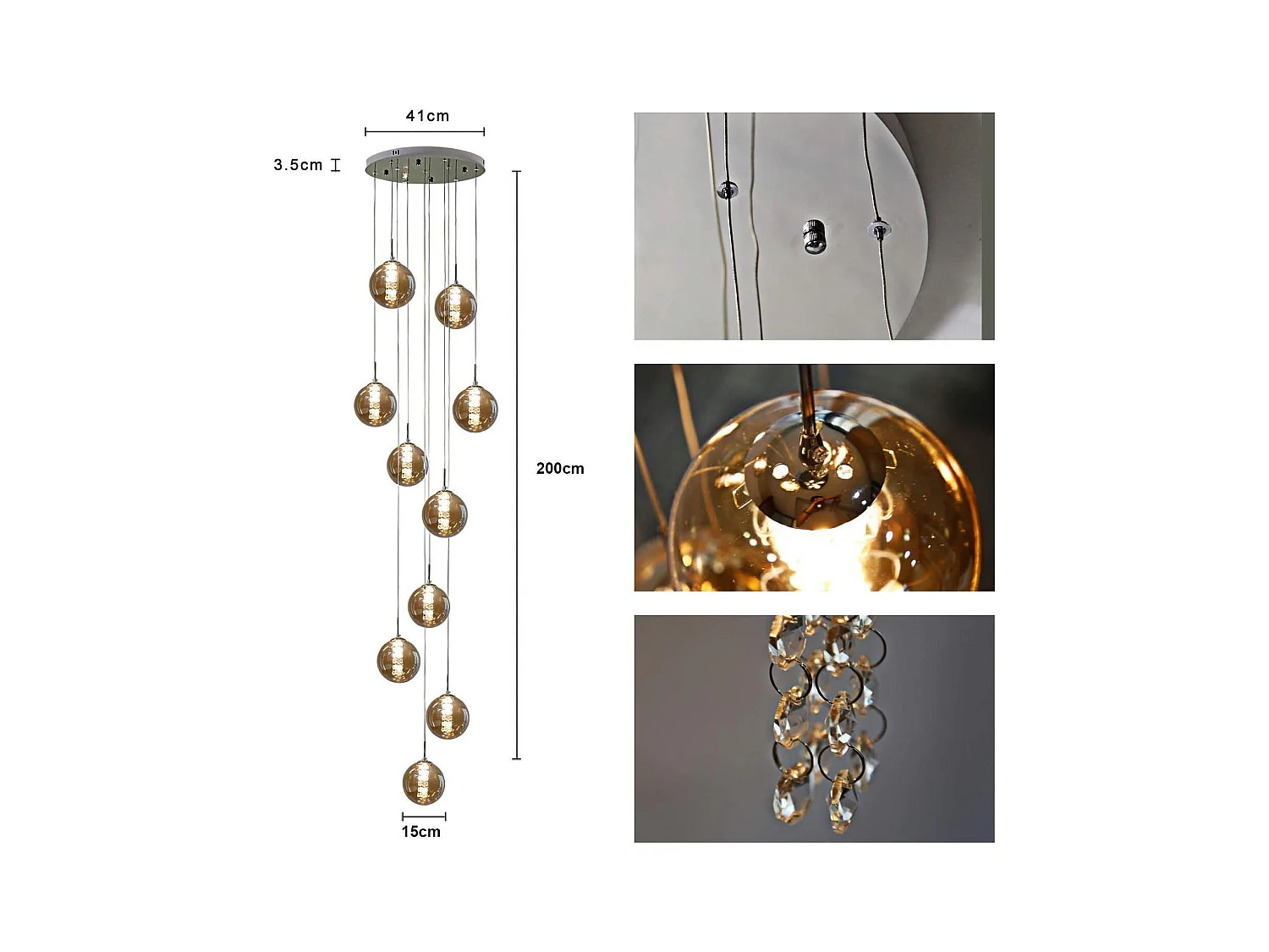 NETTLIFE Suspension verre gris Diam.41 cm G9 lustre 10 lampes en couleur lampe de salon lampe de chambre lampe de table à manger lampe de couloir