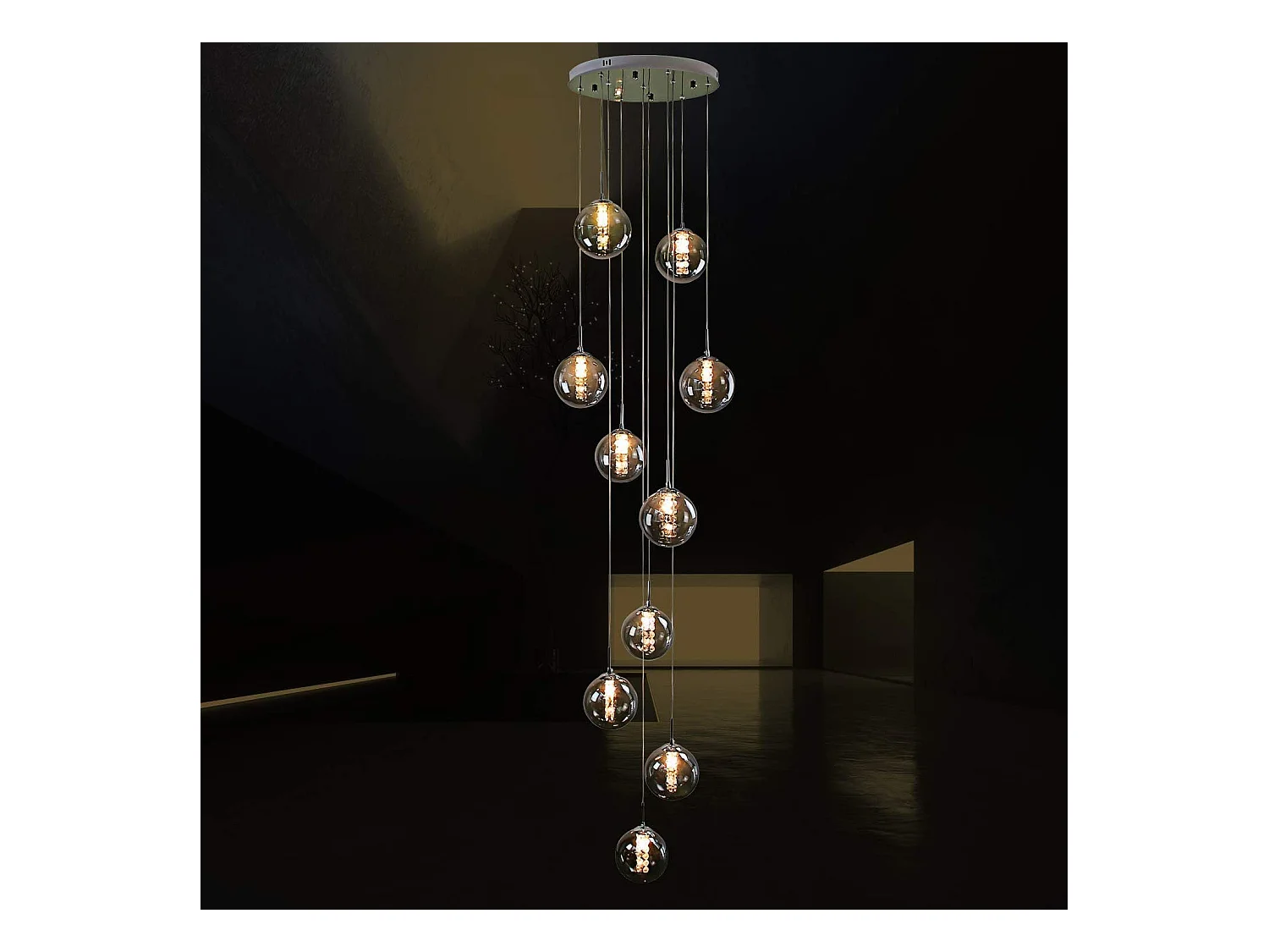NETTLIFE Suspension verre gris Diam.41 cm G9 lustre 10 lampes en couleur lampe de salon lampe de chambre lampe de table à manger lampe de couloir