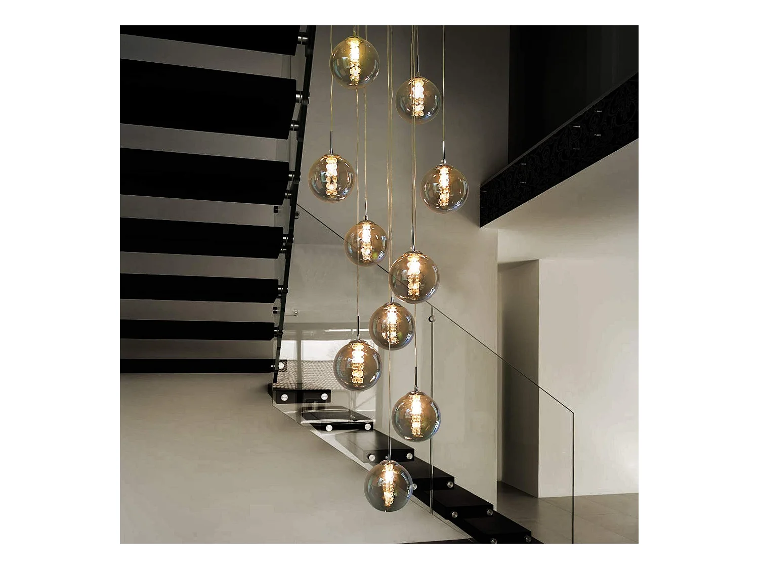 NETTLIFE Suspension verre gris Diam.41 cm G9 lustre 10 lampes en couleur lampe de salon lampe de chambre lampe de table à manger lampe de couloir