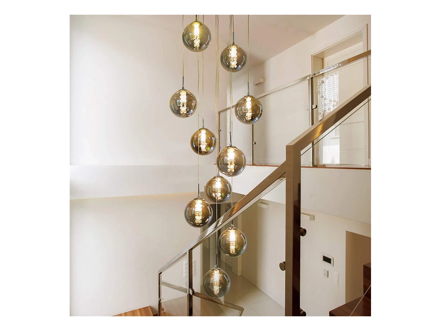 NETTLIFE Suspension verre gris Diam.41 cm G9 lustre 10 lampes en couleur lampe de salon lampe de chambre lampe de table à manger lampe de couloir