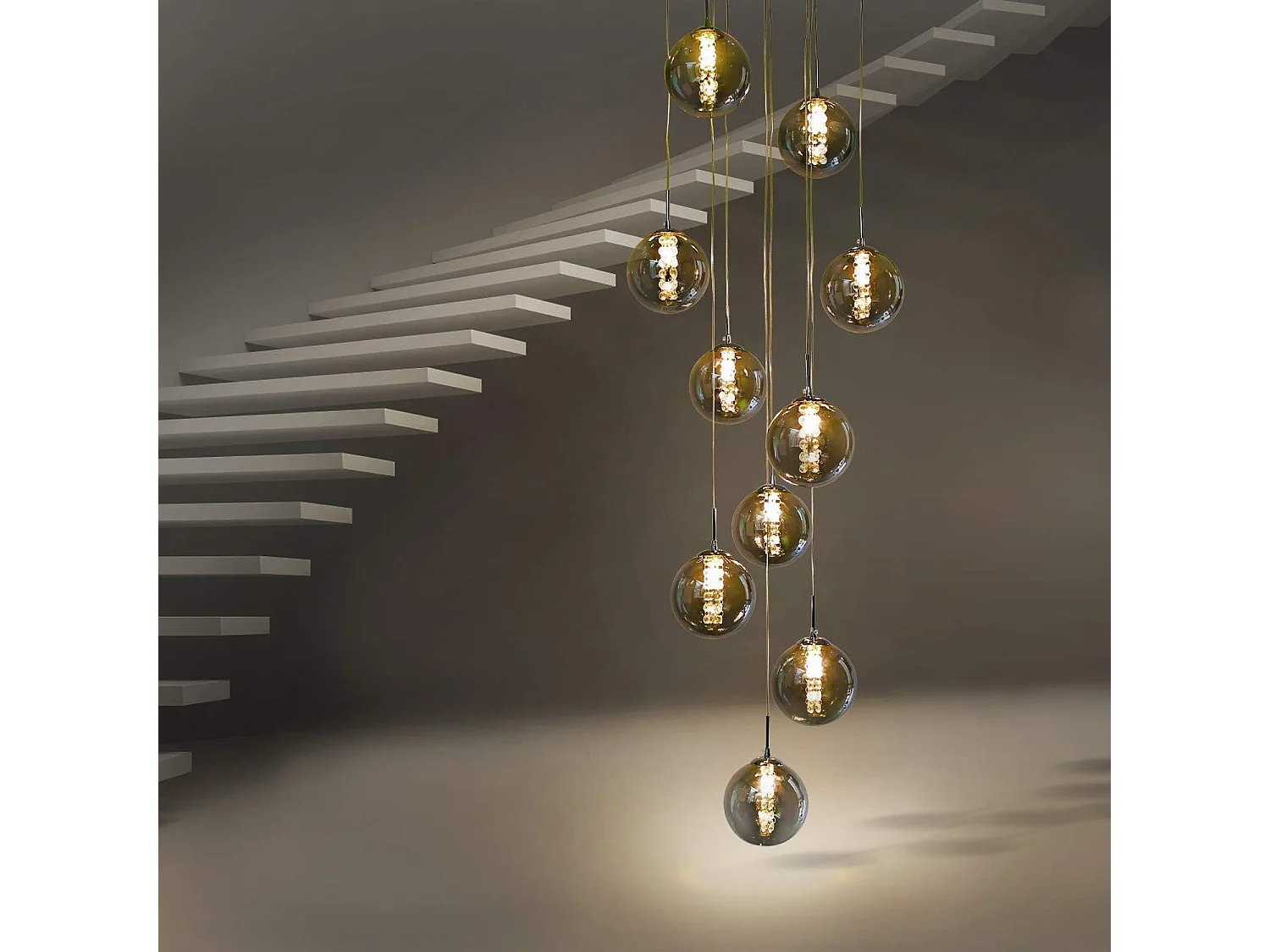 NETTLIFE Suspension verre gris Diam.41 cm G9 lustre 10 lampes en couleur lampe de salon lampe de chambre lampe de table à manger lampe de couloir