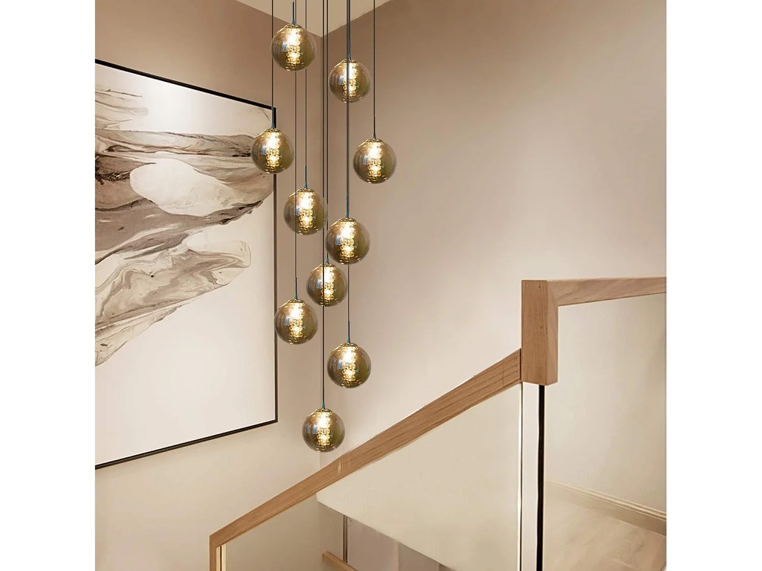 NETTLIFE Suspension verre gris Diam.41 cm G9 lustre 10 lampes en couleur lampe de salon lampe de chambre lampe de table à manger lampe de couloir