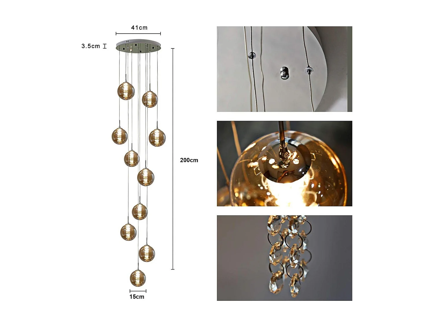 NETTLIFE Suspension verre gris Diam.41 cm G9 lustre 10 lampes en couleur lampe de salon lampe de chambre lampe de table à manger lampe de couloir