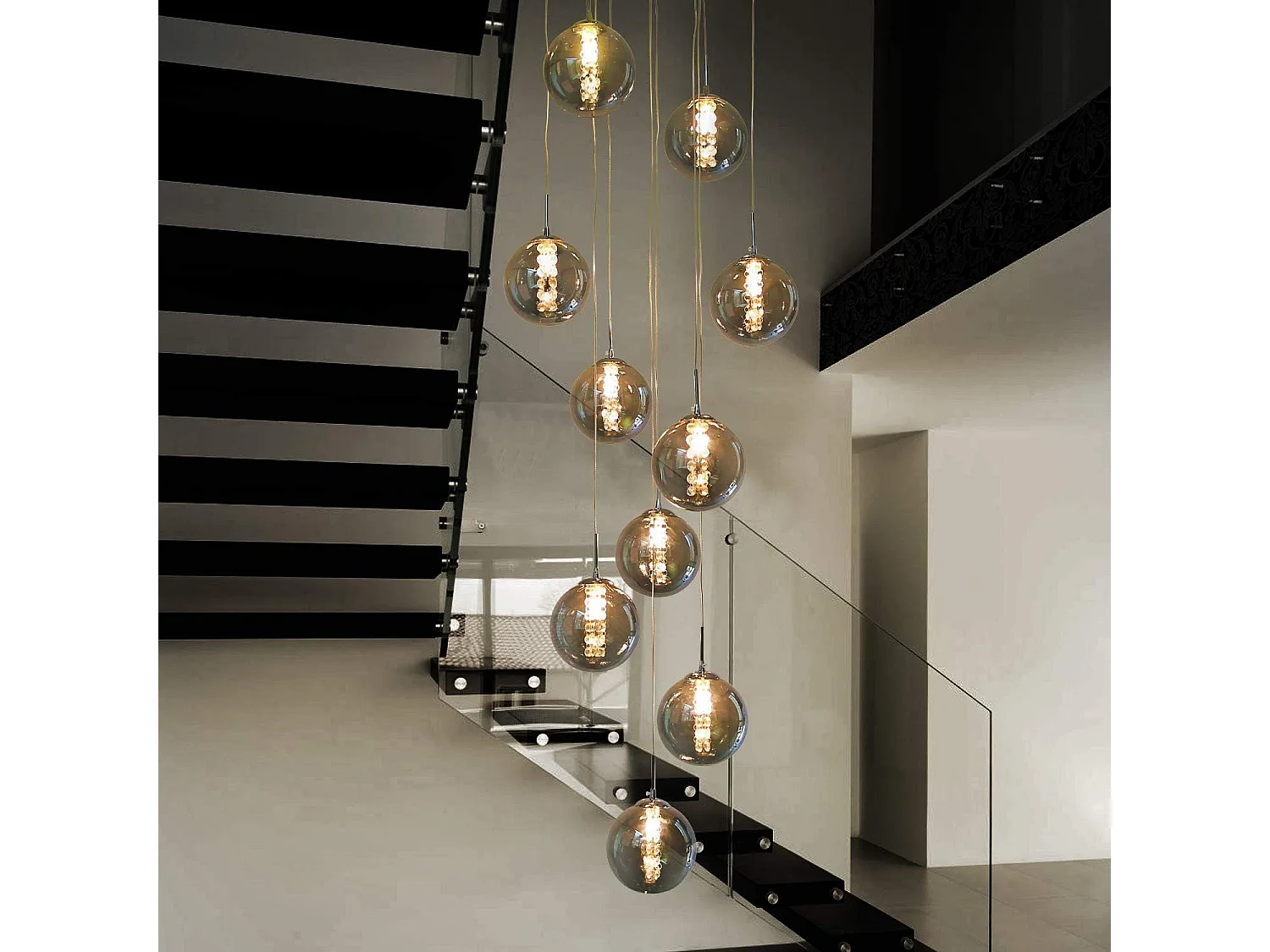 NETTLIFE Suspension verre gris Diam.41 cm G9 lustre 10 lampes en couleur lampe de salon lampe de chambre lampe de table à manger lampe de couloir