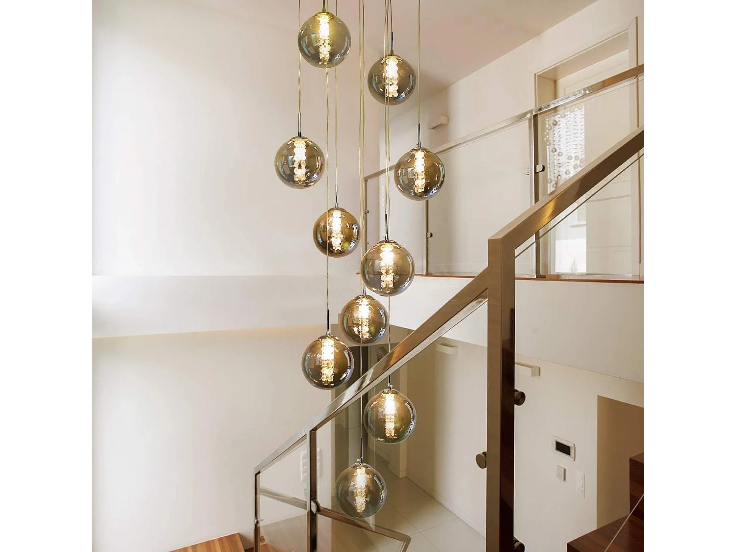 NETTLIFE Suspension verre gris Diam.41 cm G9 lustre 10 lampes en couleur lampe de salon lampe de chambre lampe de table à manger lampe de couloir