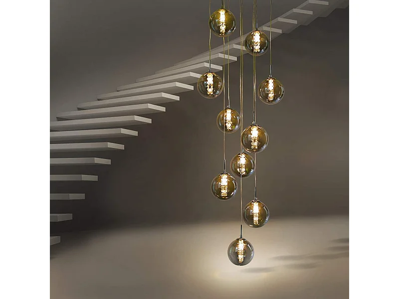 NETTLIFE Suspension verre gris Diam.41 cm G9 lustre 10 lampes en couleur lampe de salon lampe de chambre lampe de table à manger lampe de couloir