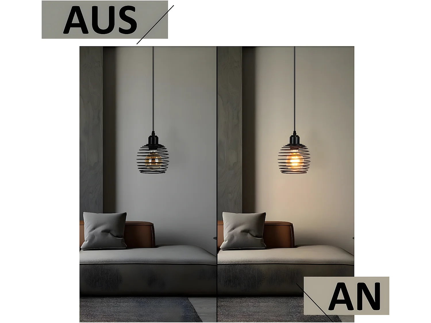 NETTLIFE Pendelleuchte, E27, Schwarz, Durchm. 15 cm, Vintage-Feder-Design, Metall, mit Stecker und Schalter, Retro, für Wohnzimmer, Küche, Max. 40 W