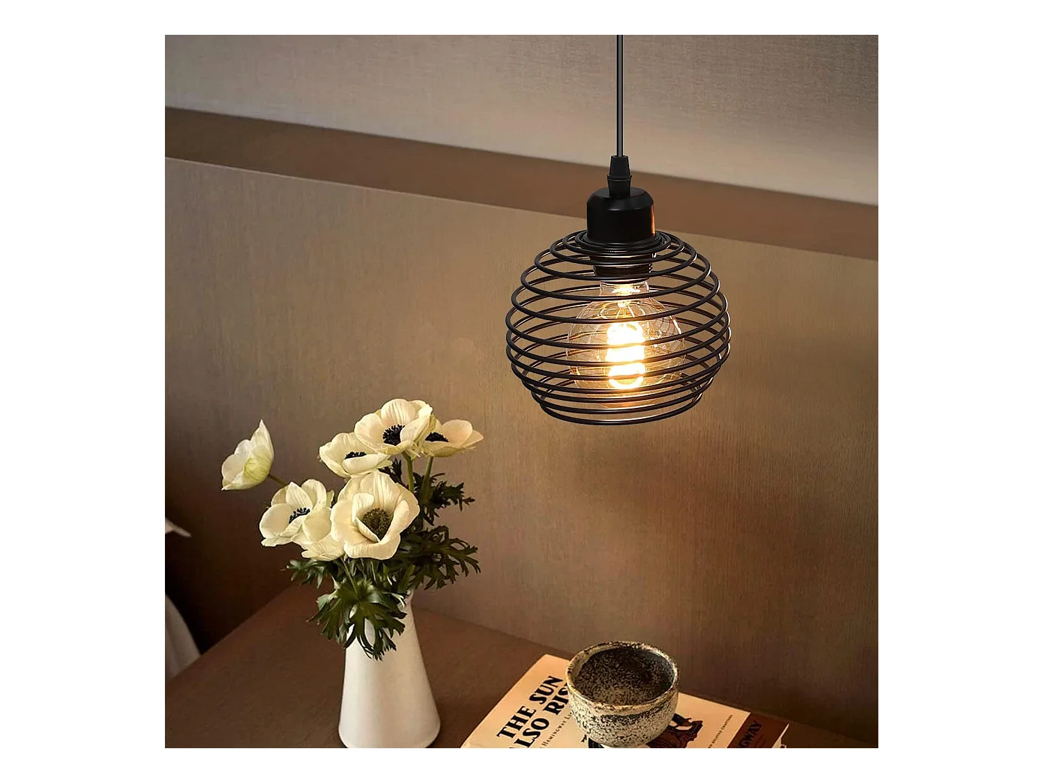 NETTLIFE Hanglamp Zwart 1xE27 rond Vintage Eettafel Hanglamp 1.5M Hanglamp met Schakelaar en Stekker Hanglamp Max.40W voor Keuken Restaurant Slaapkamer Woonkamer