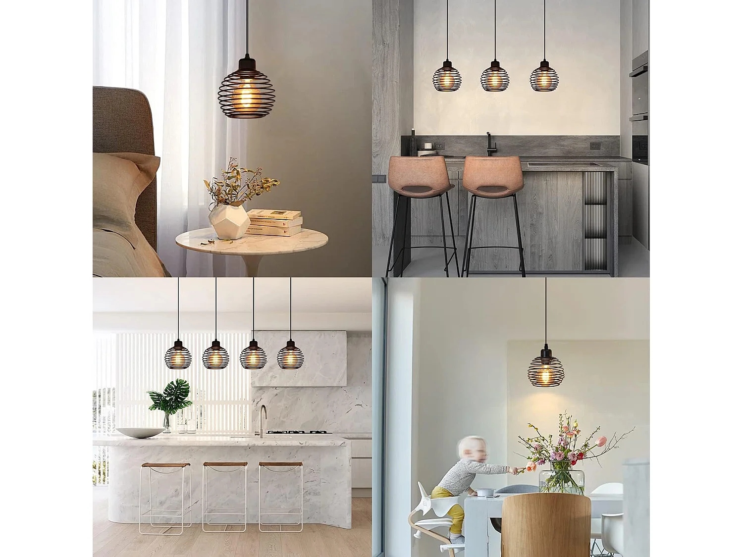 NETTLIFE Suspension E27 Noir Diam.15cm Vintage Conception à ressort Métal avec Prise et Interrupteur Rétro pour salon cuisine Max.40W