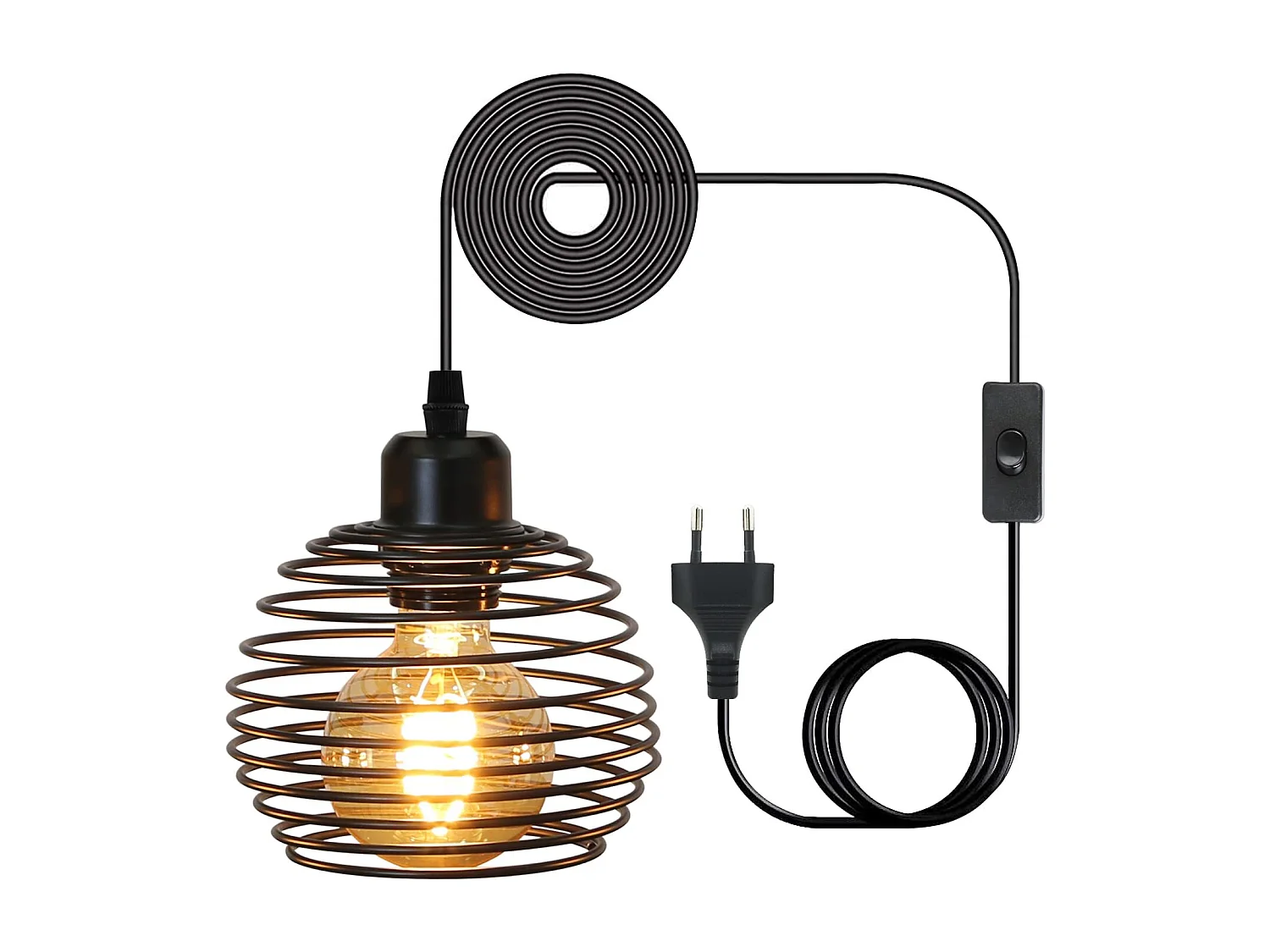 NETTLIFE Hanglamp Zwart 1xE27 rond Vintage Eettafel Hanglamp 1.5M Hanglamp met Schakelaar en Stekker Hanglamp Max.40W voor Keuken Restaurant Slaapkamer Woonkamer