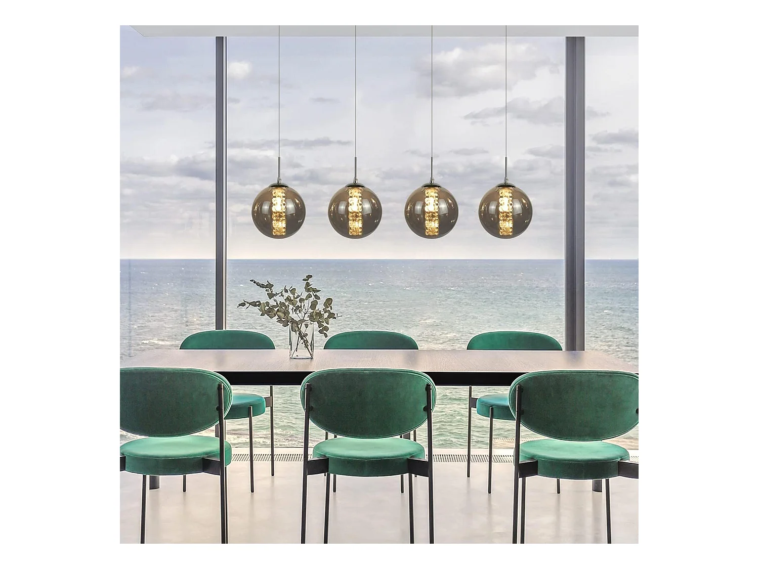 NETTLIFE Lámpara colgante de cristal gris diámetro 70 cm G9 para mesa de  regulable en altura 4 lámparas en color lámpara de mesa de  para s