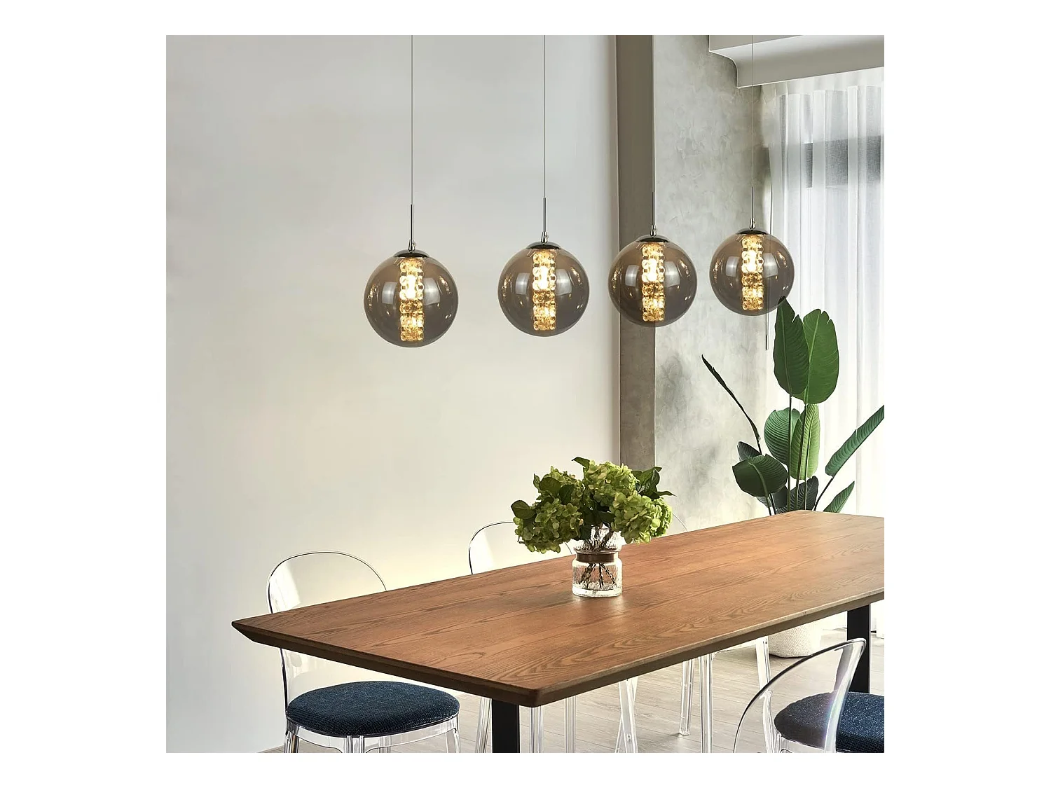 NETTLIFE Lámpara colgante de cristal gris diámetro 70 cm G9 para mesa de  regulable en altura 4 lámparas en color lámpara de mesa de  para s