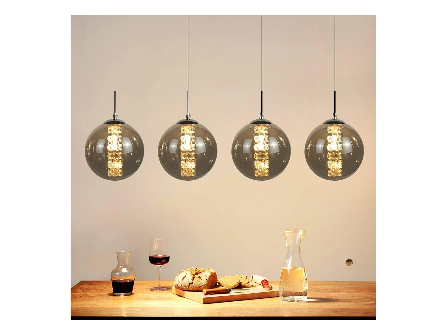 NETTLIFE Suspension verre gris diamètre 70 cm G9 table à manger lustre réglable en hauteur 4 lampes en couleur lampe de table à manger pour cuisines