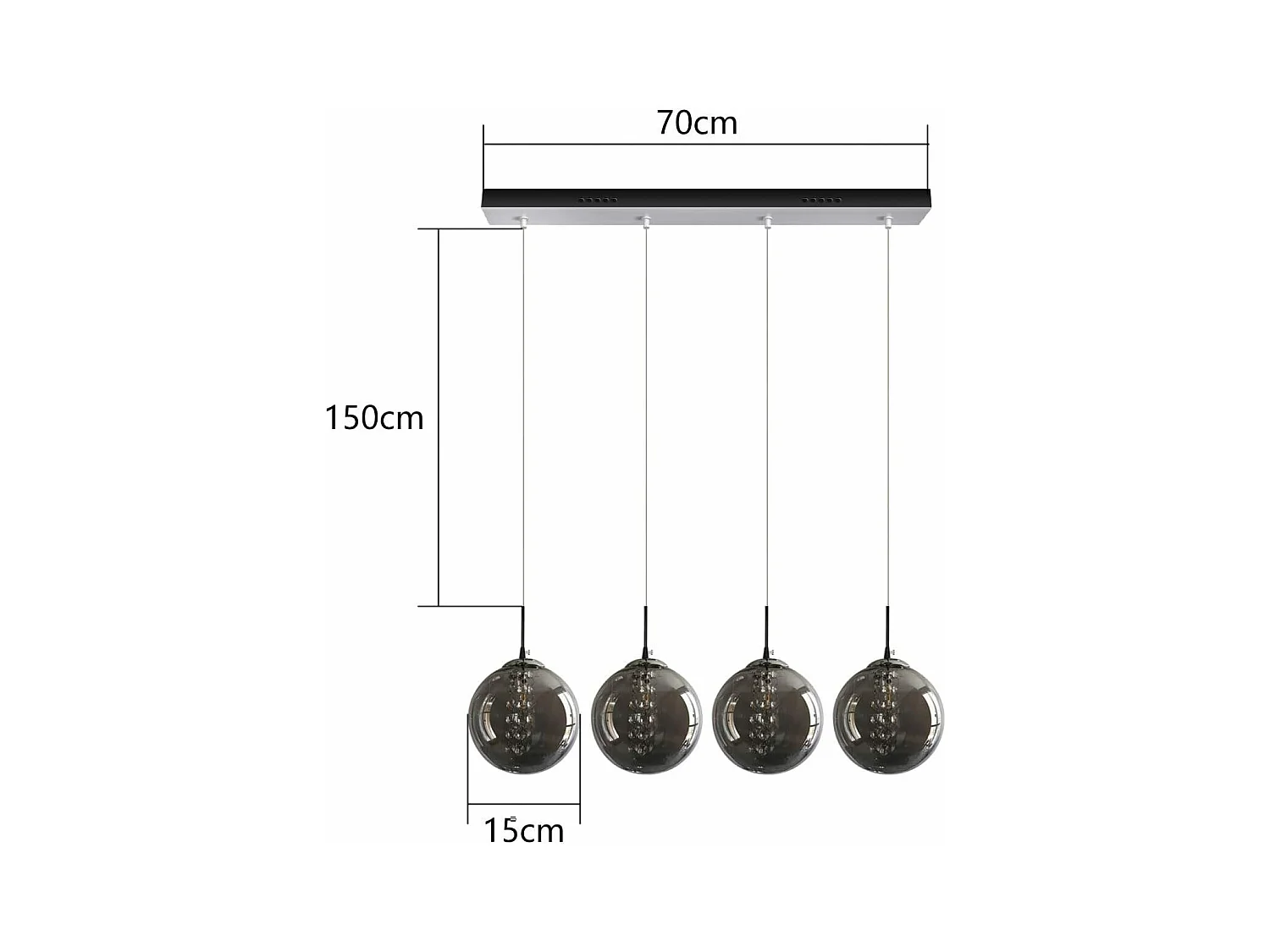 NETTLIFE Glasdecke in grauer Farbe, Durchmesser 70 cm, verstellbare Höhe, G9 - Essbeleuchtung mit 4 farbigen Lampen, Essbeleuchtung für Küchen.