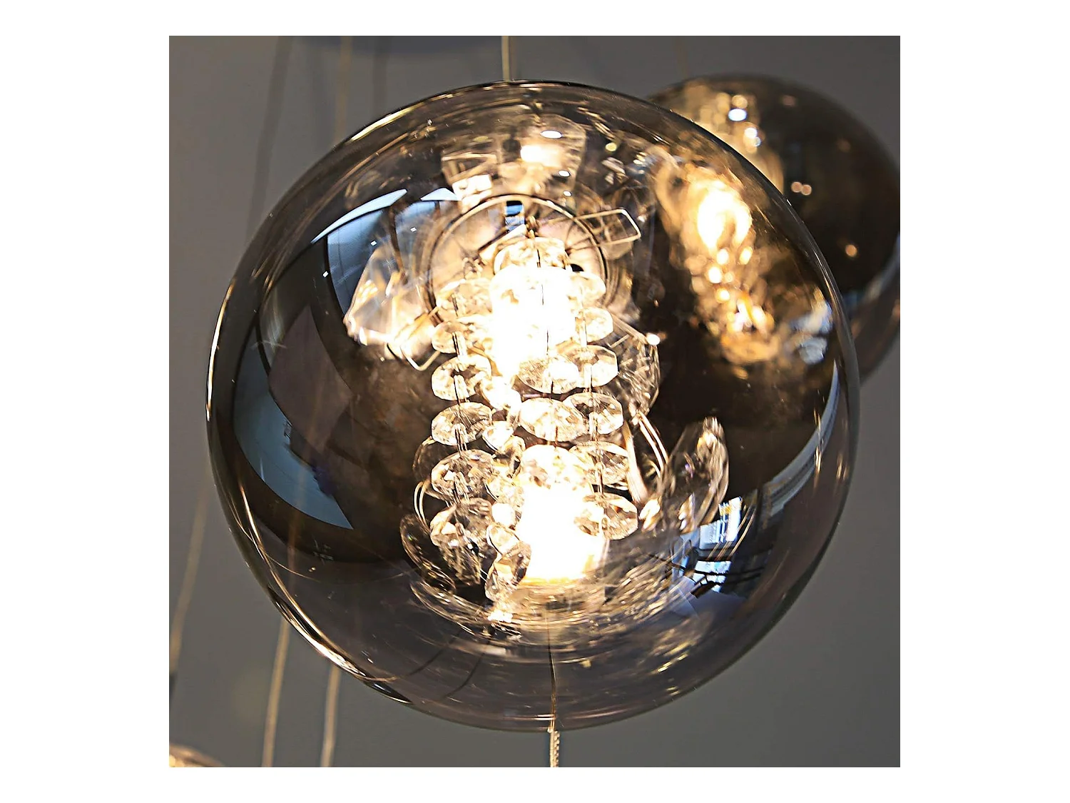 NETTLIFE Glasdecke in grauer Farbe, Durchmesser 70 cm, verstellbare Höhe, G9 - Essbeleuchtung mit 4 farbigen Lampen, Essbeleuchtung für Küchen.