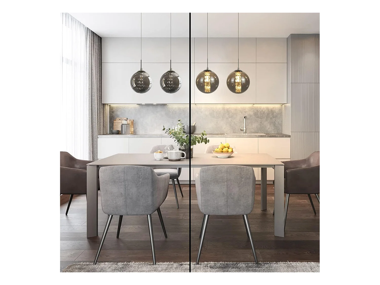 NETTLIFE Glasdecke in grauer Farbe, Durchmesser 70 cm, verstellbare Höhe, G9 - Essbeleuchtung mit 4 farbigen Lampen, Essbeleuchtung für Küchen.