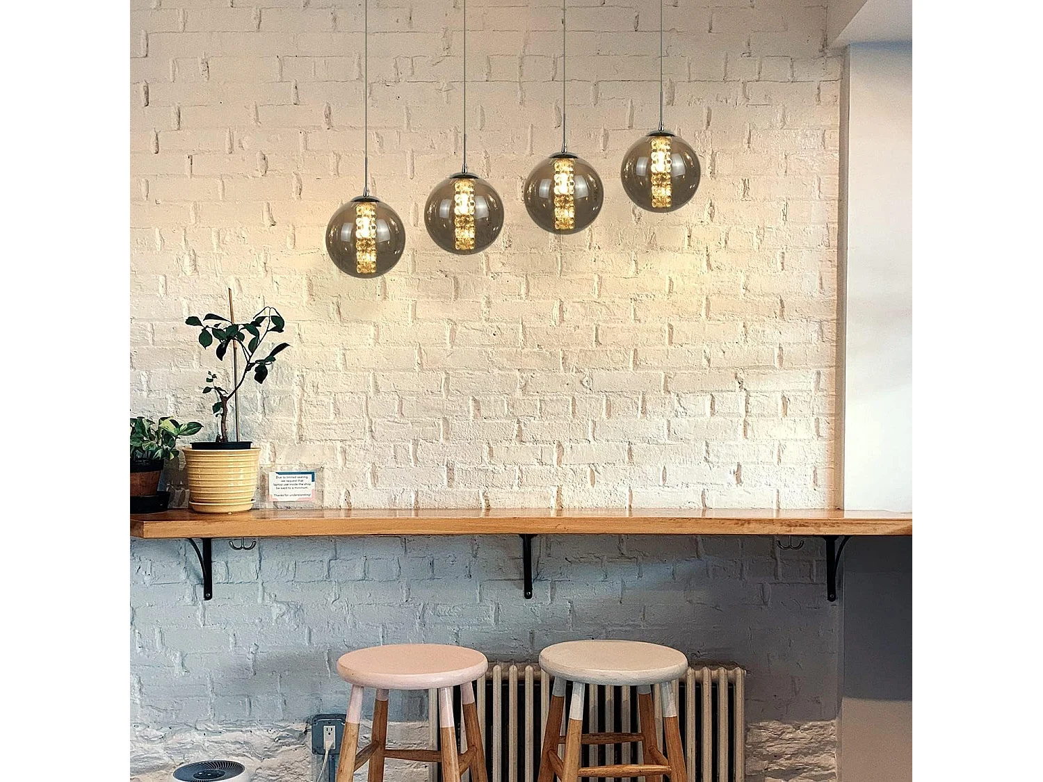 NETTLIFE Lampa wisząca z szarego szkła średnica 70 cm G9 żyrandol stołowy z regulacją wysokości 4 lampy w kolorze lampa stołowa do kuchni