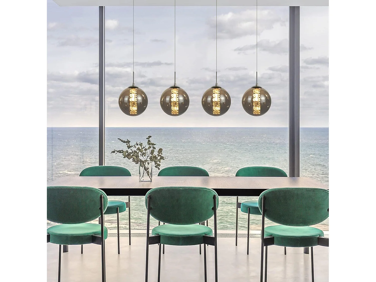 NETTLIFE Suspension verre gris diamètre 70 cm G9 table à manger lustre réglable en hauteur 4 lampes en couleur lampe de table à manger pour cuisines