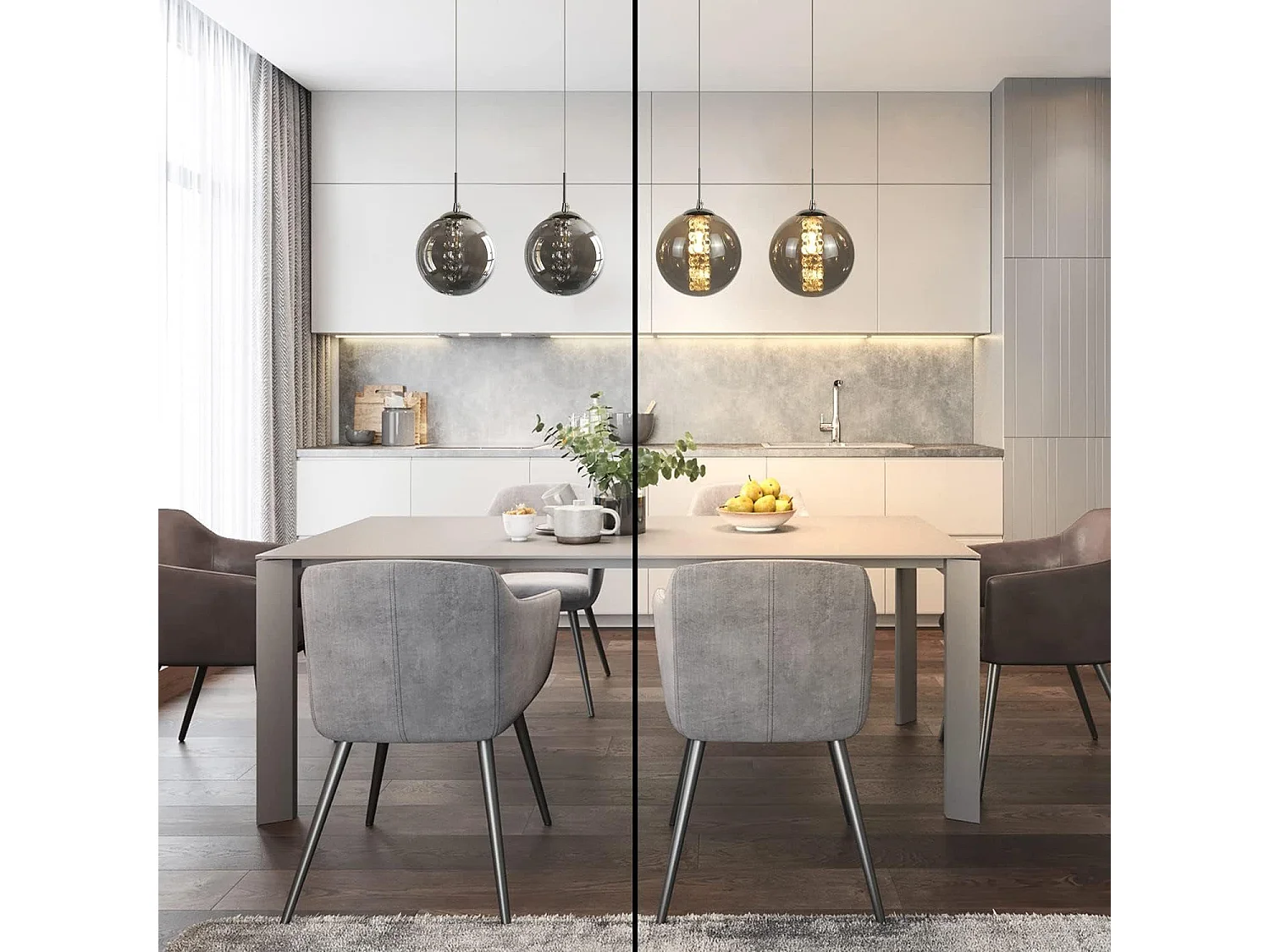 NETTLIFE Suspension verre gris diamètre 70 cm G9 table à manger lustre réglable en hauteur 4 lampes en couleur lampe de table à manger pour cuisines