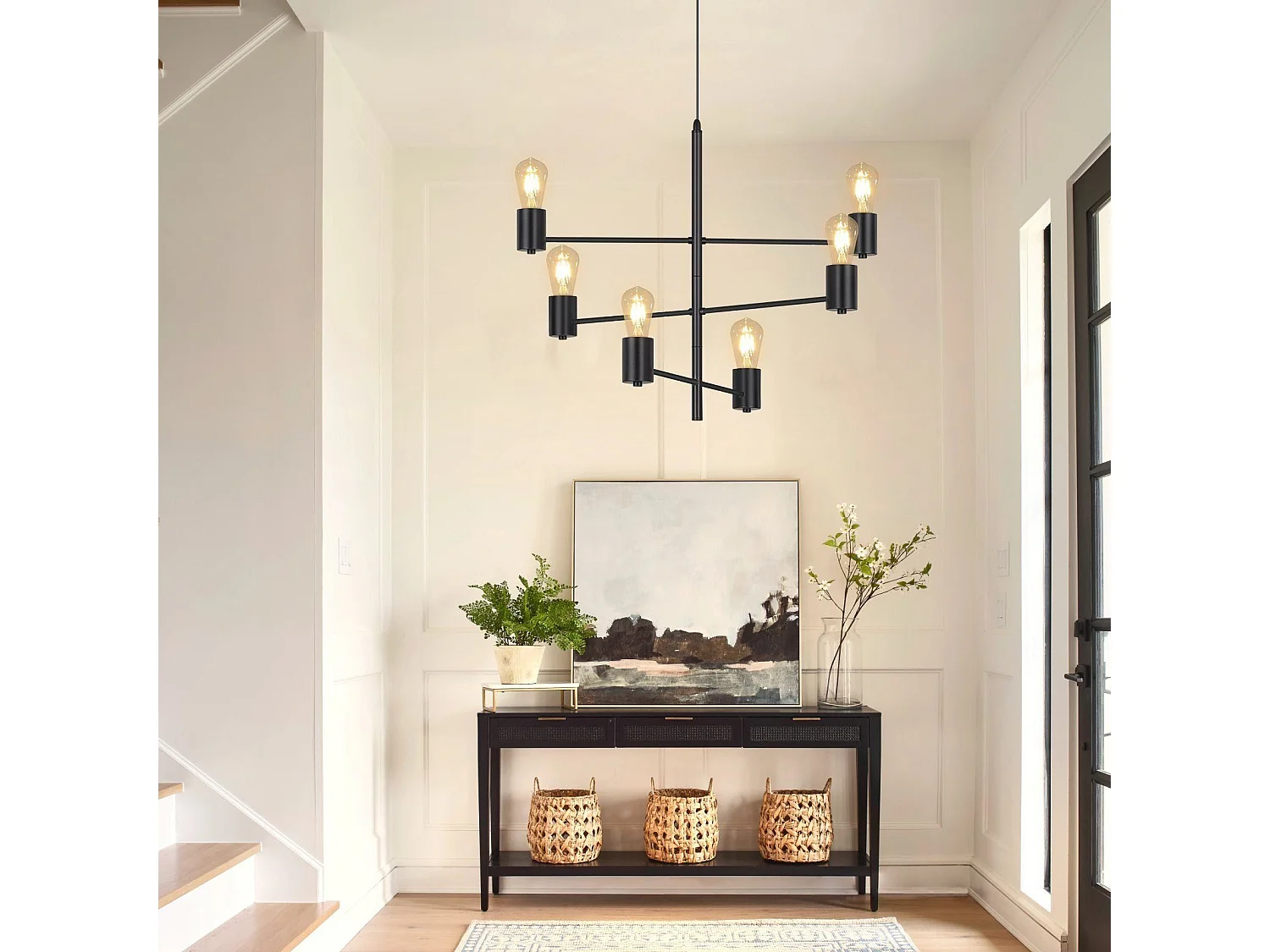 NETTLIFE Suspension 6 Ampoules E27 Noir Diam.65cm Vintage Métal Orientable Lustre Industriel Salon pour Salle à Manger Chambre