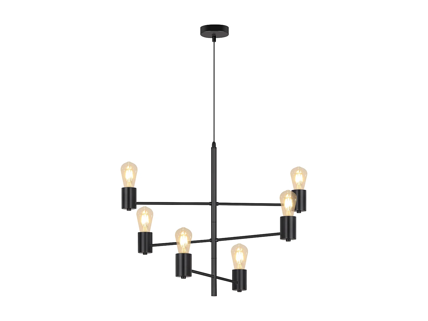 NETTLIFE Suspension 6 Ampoules E27 Noir Diam.65cm Vintage Métal Orientable Lustre Industriel Salon pour Salle à Manger Chambre