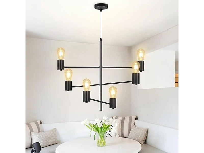 NETTLIFE Suspension 6 Ampoules E27 Noir Diam.65cm Vintage Métal Orientable Lustre Industriel Salon pour Salle à Manger Chambre