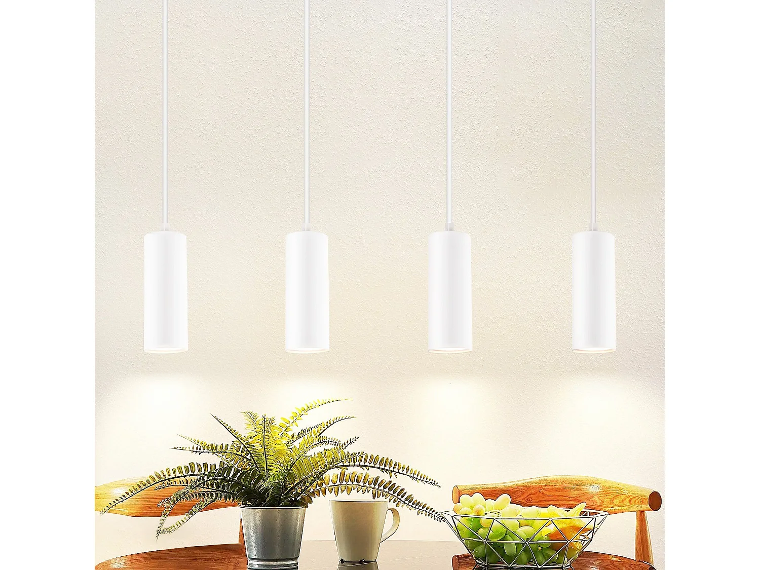 NETTLIFE Lámpara Colgante Madera Metal Diam.60cm GU10 Blanco 4 Bombillas Lámpara Colgante Lámpara de Vintage para   Cafetería Salón Dormitorio