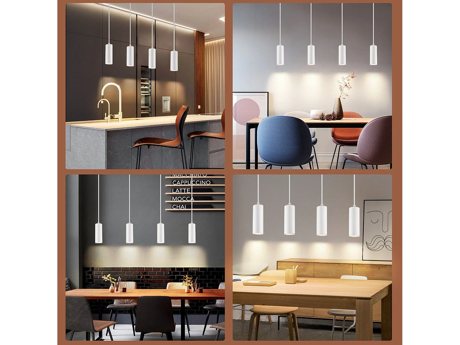 NETTLIFE Lámpara Colgante Madera Metal Diam.60cm GU10 Blanco 4 Bombillas Lámpara Colgante Lámpara de Vintage para   Cafetería Salón Dormitorio