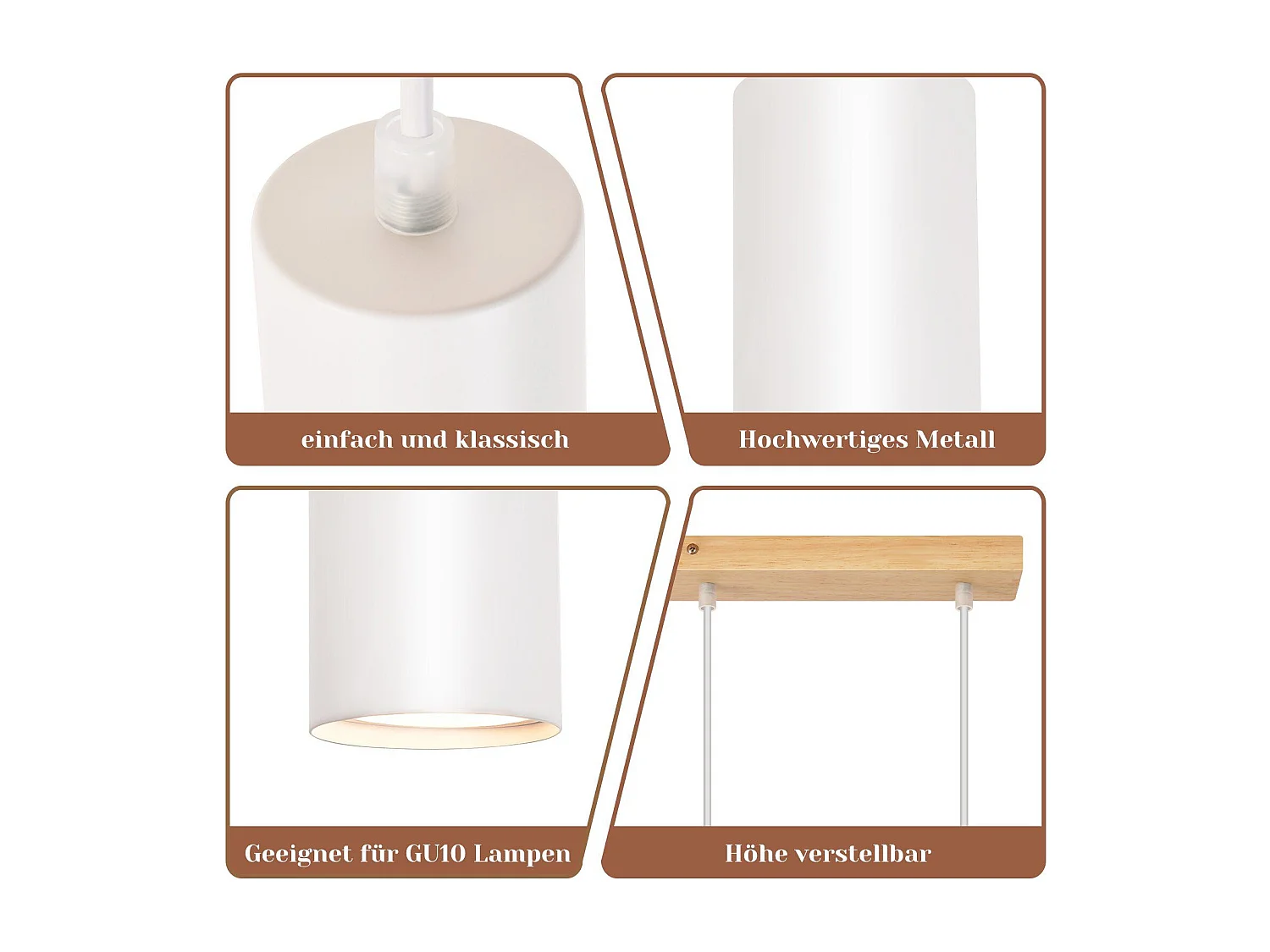 NETTLIFE Lámpara Colgante Madera Metal Diam.60cm GU10 Blanco 4 Bombillas Lámpara Colgante Lámpara de Vintage para   Cafetería Salón Dormitorio