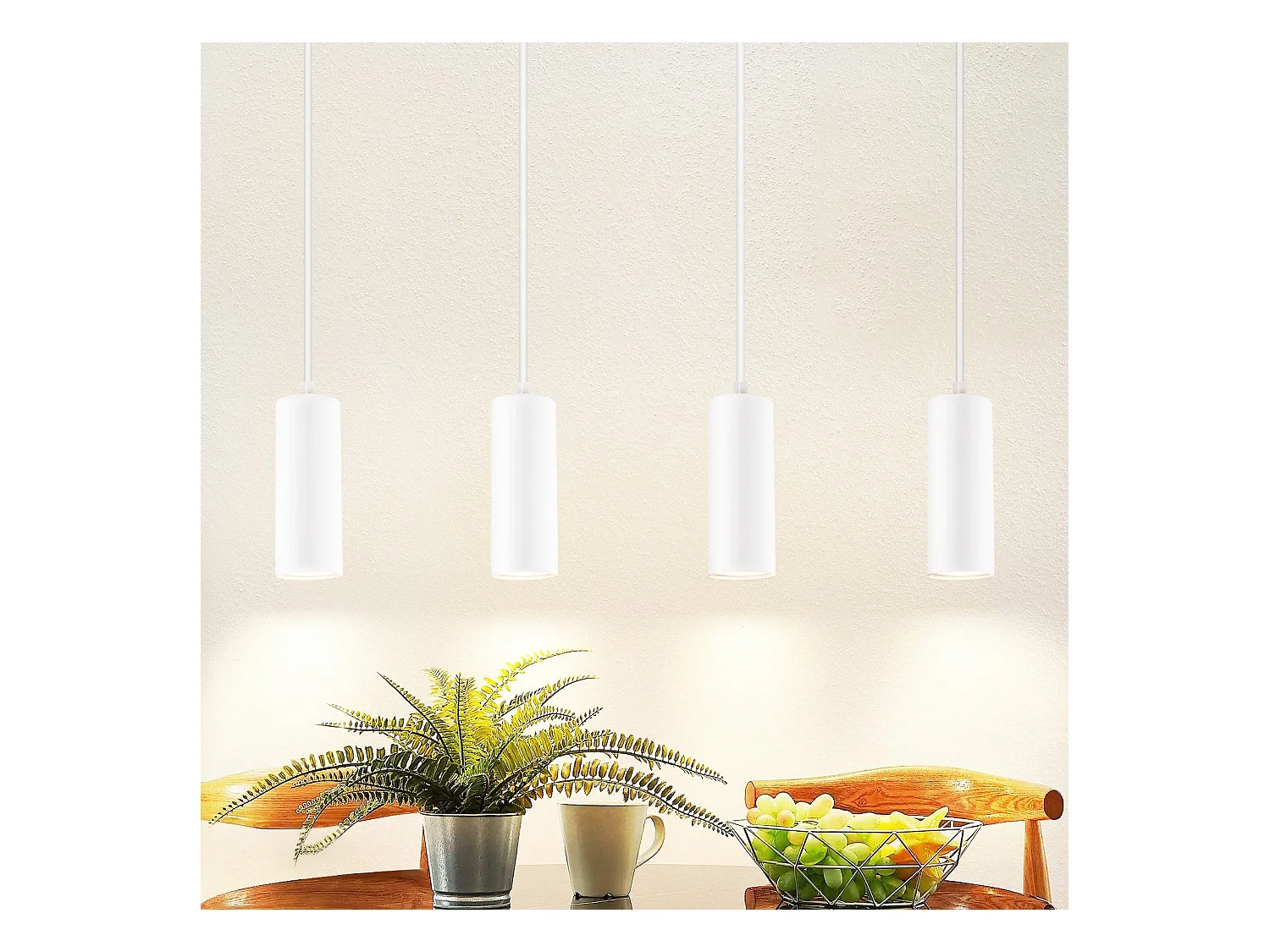 NETTLIFE Suspension Bois Métal Diam.60cm GU10 Blanc 4 Ampoules Lampe Suspendue Lampe de Couloir Vintage pour Salle à Manger Cuisine Café Salon Chambre