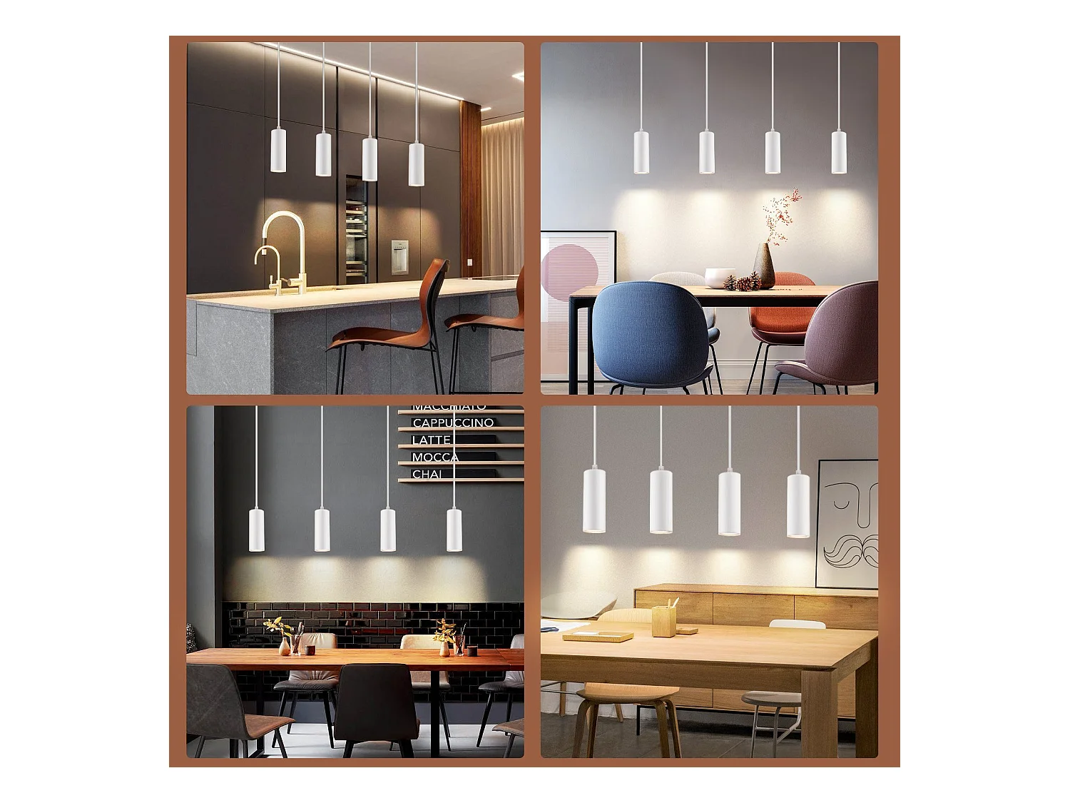 NETTLIFE Hanglamp - 4-Lichts - GU10 fitting - wit - metaal eetkamerlamp - hout Design - vintage hal lamp - voor eetkamer | keuken | café | woonkamer | slaapkamer