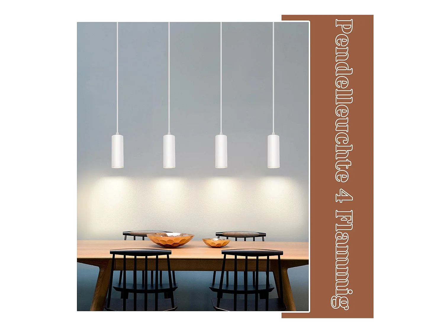 NETTLIFE Hanglamp - 4-Lichts - GU10 fitting - wit - metaal eetkamerlamp - hout Design - vintage hal lamp - voor eetkamer | keuken | café | woonkamer | slaapkamer