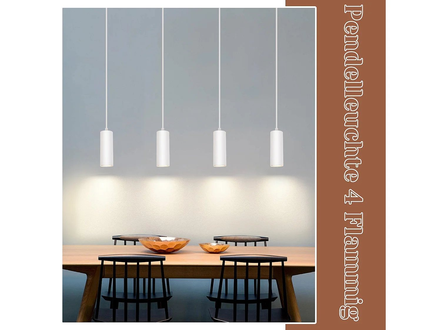 NETTLIFE Suspension Bois Métal Diam.60cm GU10 Blanc 4 Ampoules Lampe Suspendue Lampe de Couloir Vintage pour Salle à Manger Cuisine Café Salon Chambre