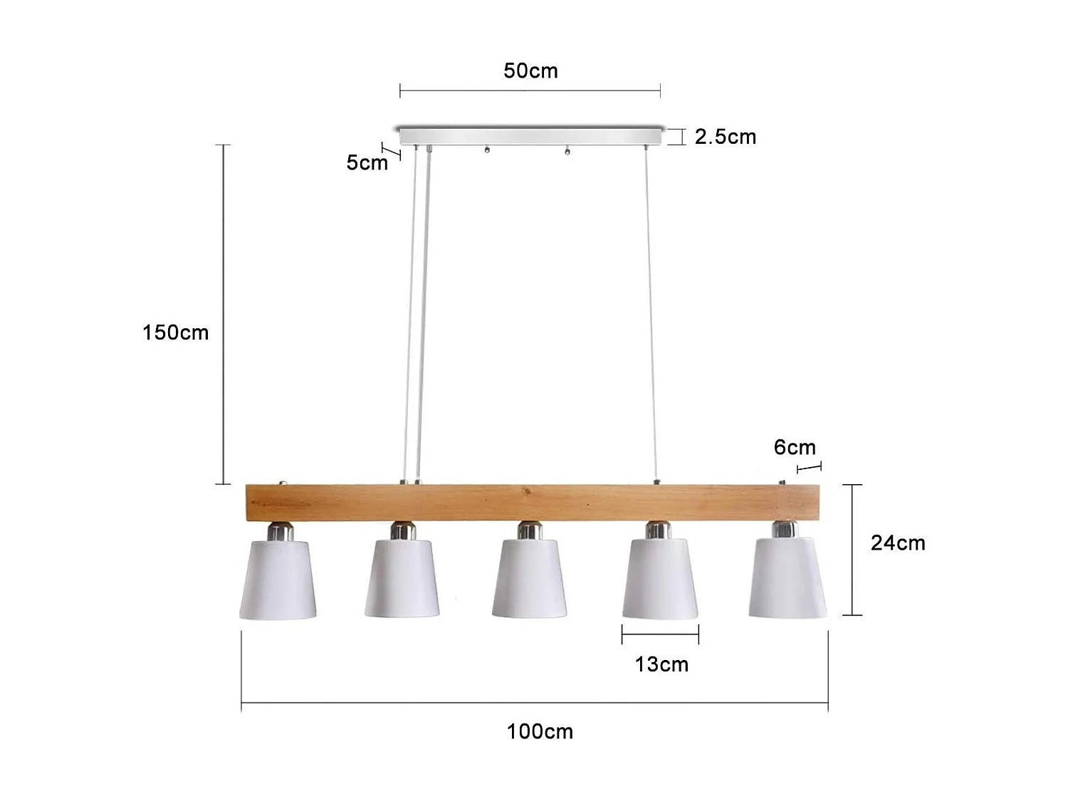 NETTLIFE Suspension 5 ampoules E27 blanc moderne Métal et bois lampe de salle à manger Diam.102cm pour cuisine salon couloir hôtel