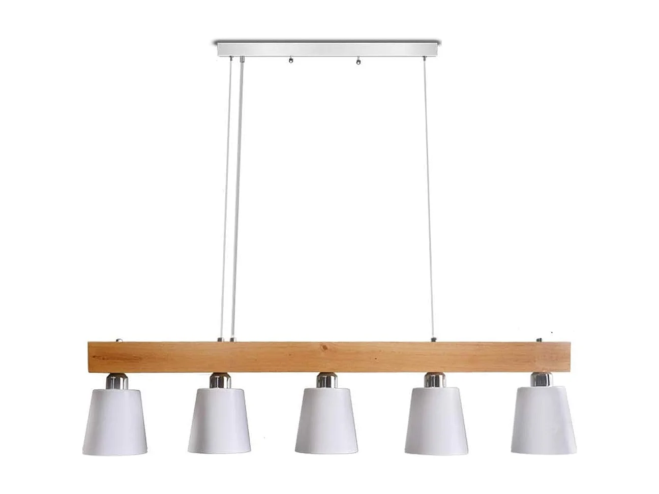 NETTLIFE Suspension 5 ampoules E27 blanc moderne Métal et bois lampe de salle à manger Diam.102cm pour cuisine salon couloir hôtel