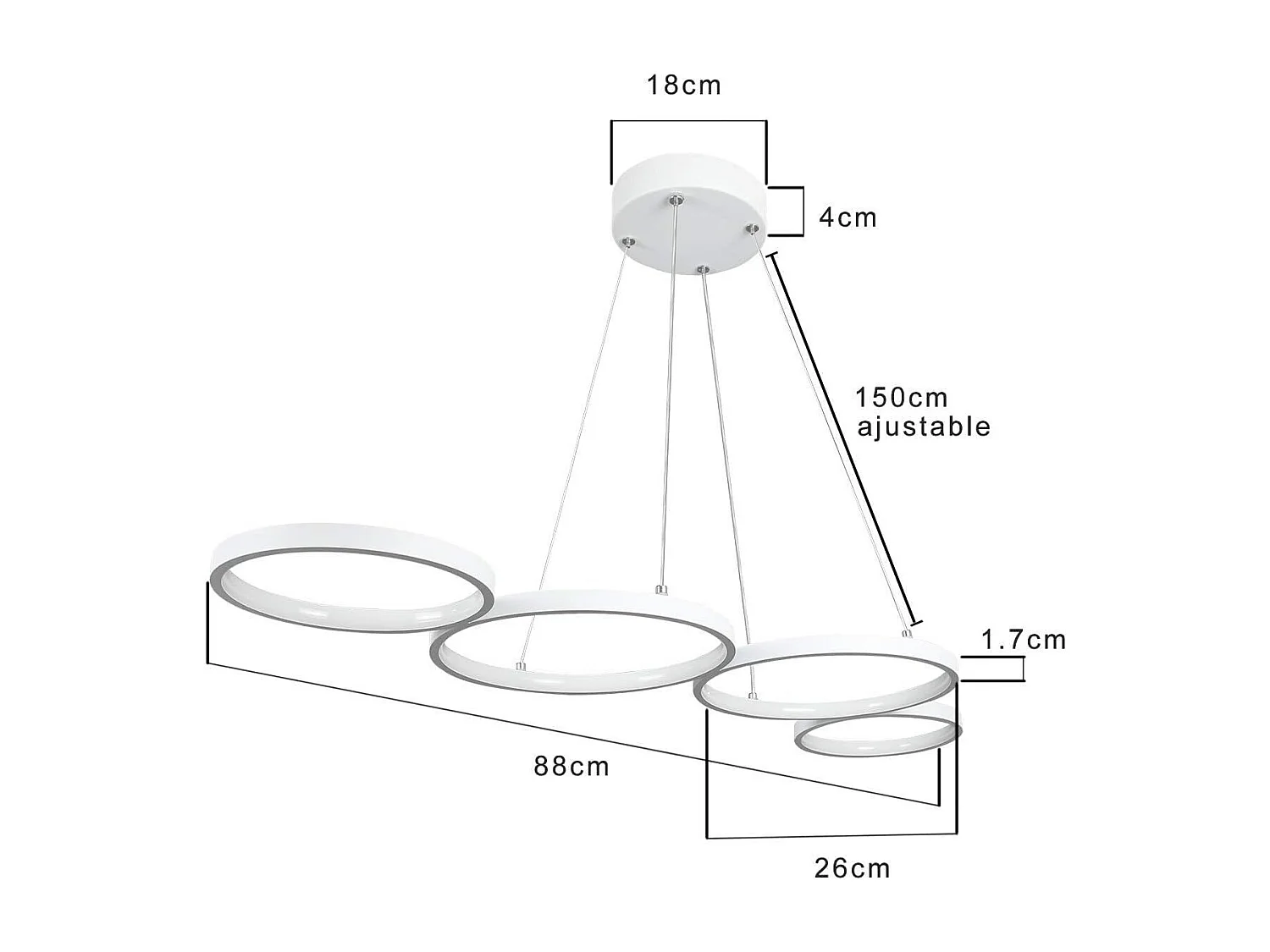 NETTLIFE LED Hanglamp wit 4 lichts dimbaar met afstandsbediening eettafel lamp met ring Ontwerp in hoogte verstelbare hanglamp voor woonkamer | slaapkamer | keuken
