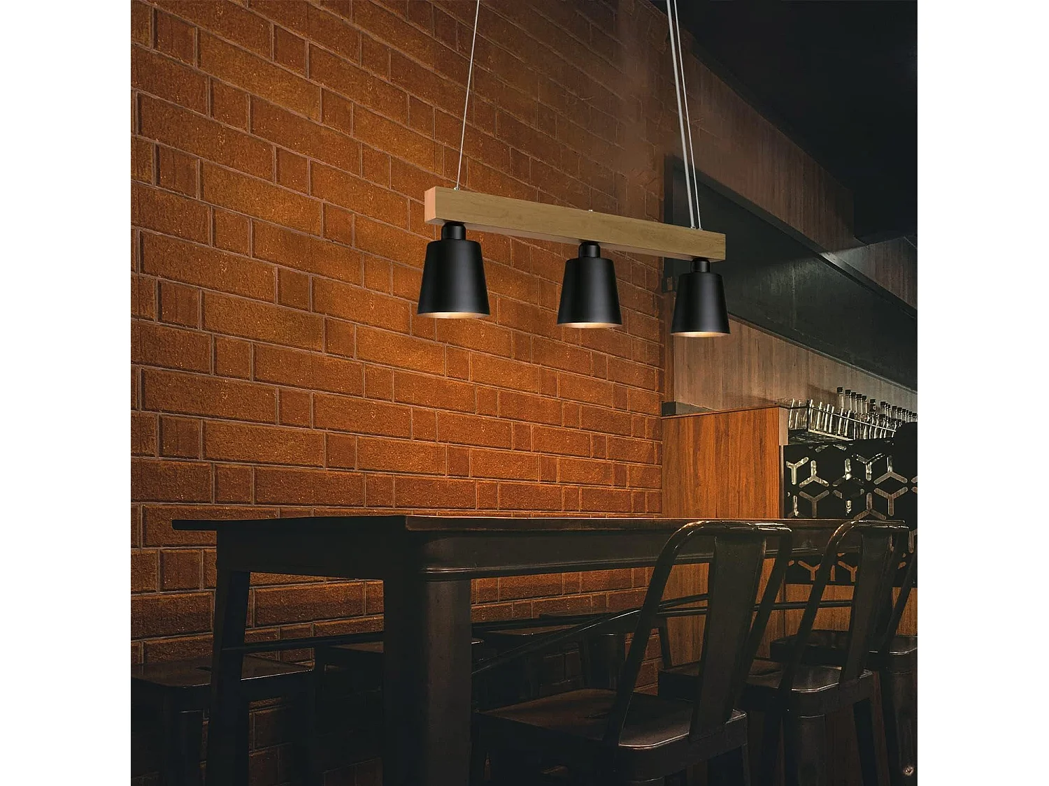 NEETLIFE Hanglamp 3xE27 zwart Hout Design 70cm vintage hanglamp hoogte verstelbaar eettafel lamp opknoping voor eetkamer | woonkamer |kantoor | slaapkamer | keuken