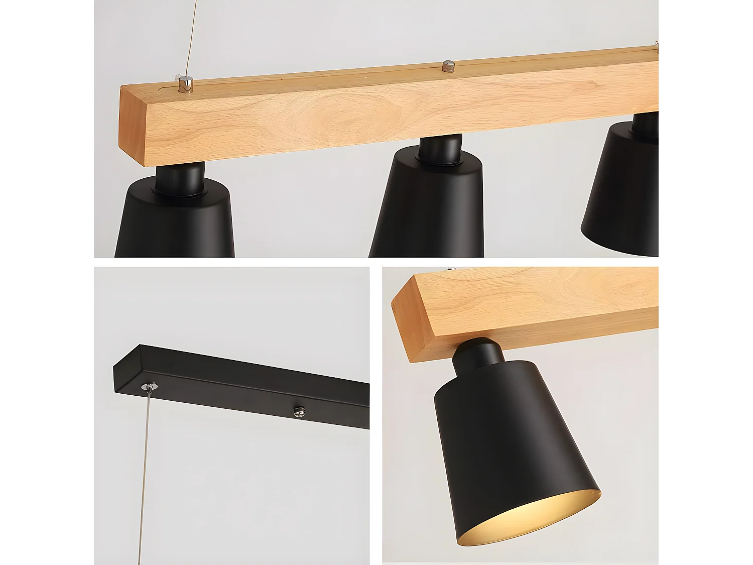 NEETLIFE Hanglamp 3xE27 zwart Hout Design 70cm vintage hanglamp hoogte verstelbaar eettafel lamp opknoping voor eetkamer | woonkamer |kantoor | slaapkamer | keuken