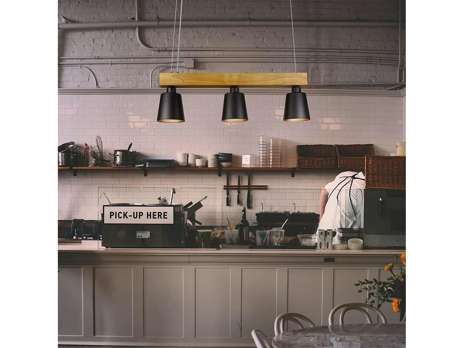 NETTLIFE Suspension bois noir E27 MAX.25W Diam.150cm 70x14x23CM table à manger 3 flammes vintage pour salle à manger bureau chambre cuisine bohème