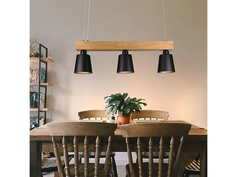 NEETLIFE Hanglamp 3xE27 zwart Hout Design 70cm vintage hanglamp hoogte verstelbaar eettafel lamp opknoping voor eetkamer | woonkamer |kantoor | slaapkamer | keuken