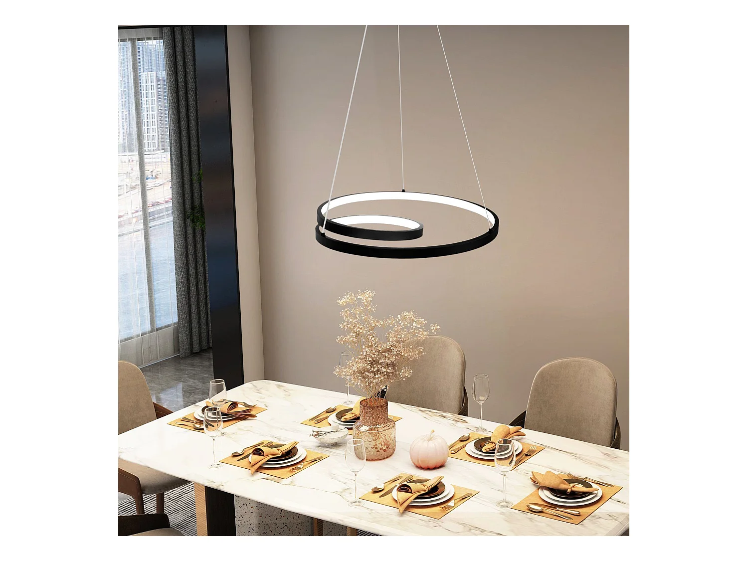 NETTLIFE Suspension LED Aluminium Noir 40CM Diam.150cm Dimmable Design Lampe de Table à Manger Moderne avec Télécommande pour Salon Chambre Cuisine