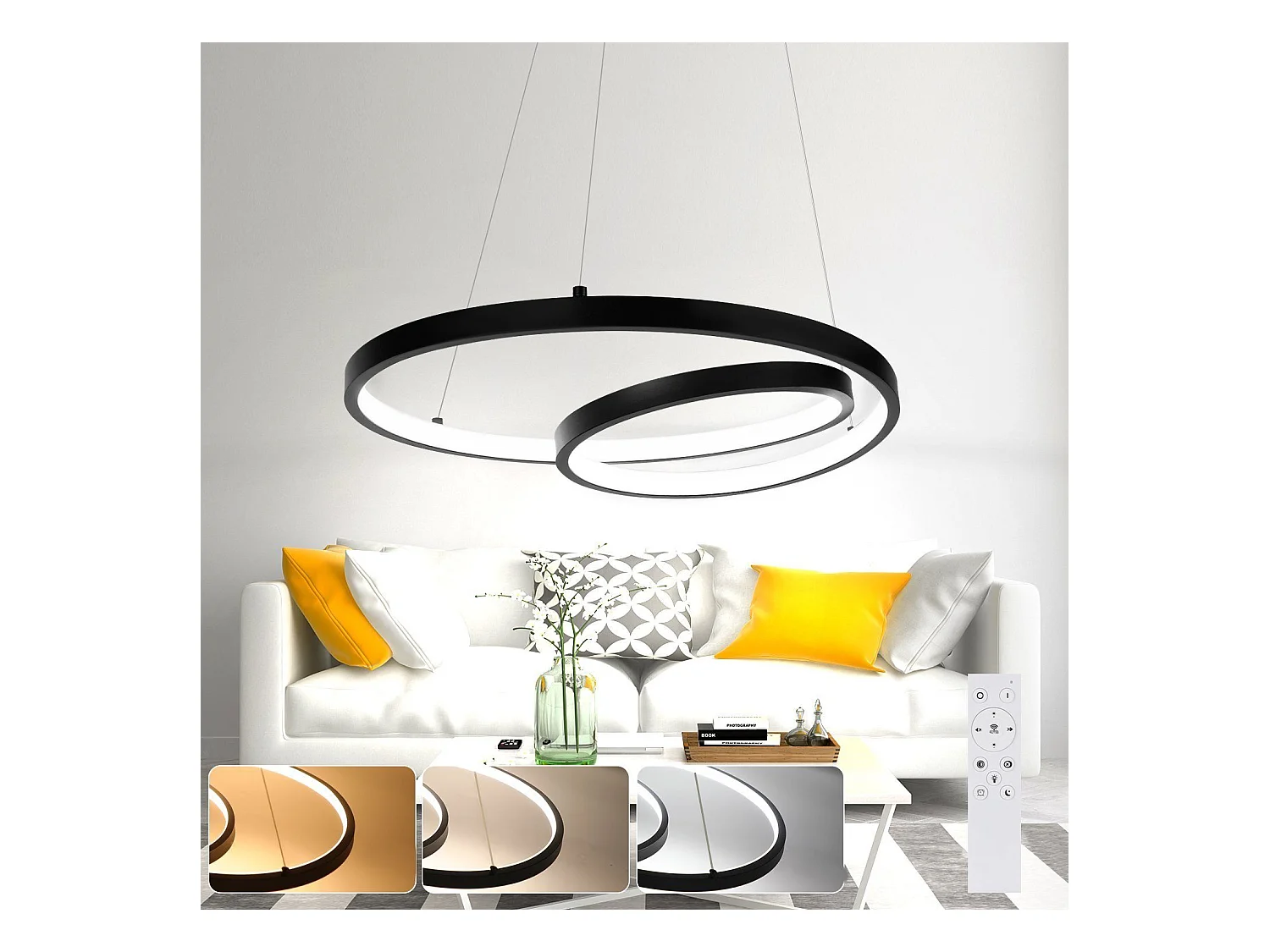 NETTLIFE LED Hanglamp - Moderne - Zwart - 40CM - Dimbare - eetkamerlamp met afstandsbediening - voor woonkamer slaapkamer keuken