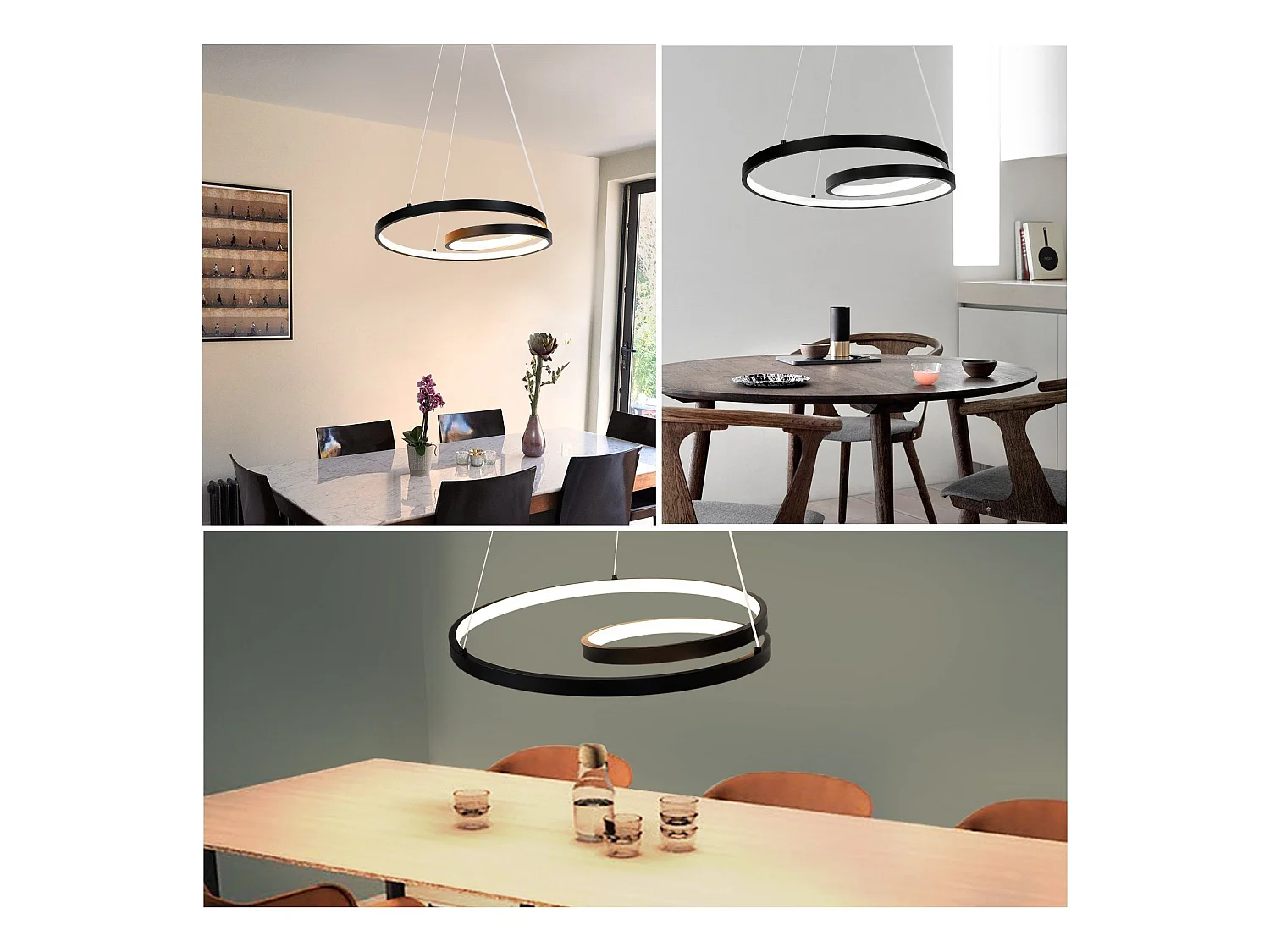 NETTLIFE LED Hanglamp - Moderne - Zwart - 40CM - Dimbare - eetkamerlamp met afstandsbediening - voor woonkamer slaapkamer keuken