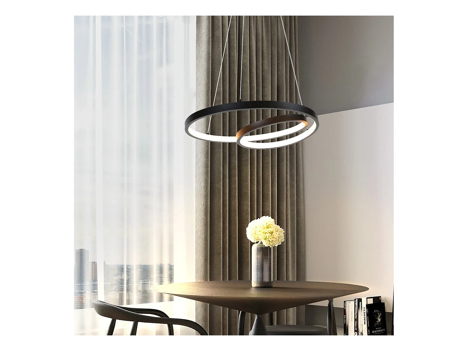 NETTLIFE LED Hanglamp - Moderne - Zwart - 40CM - Dimbare - eetkamerlamp met afstandsbediening - voor woonkamer slaapkamer keuken