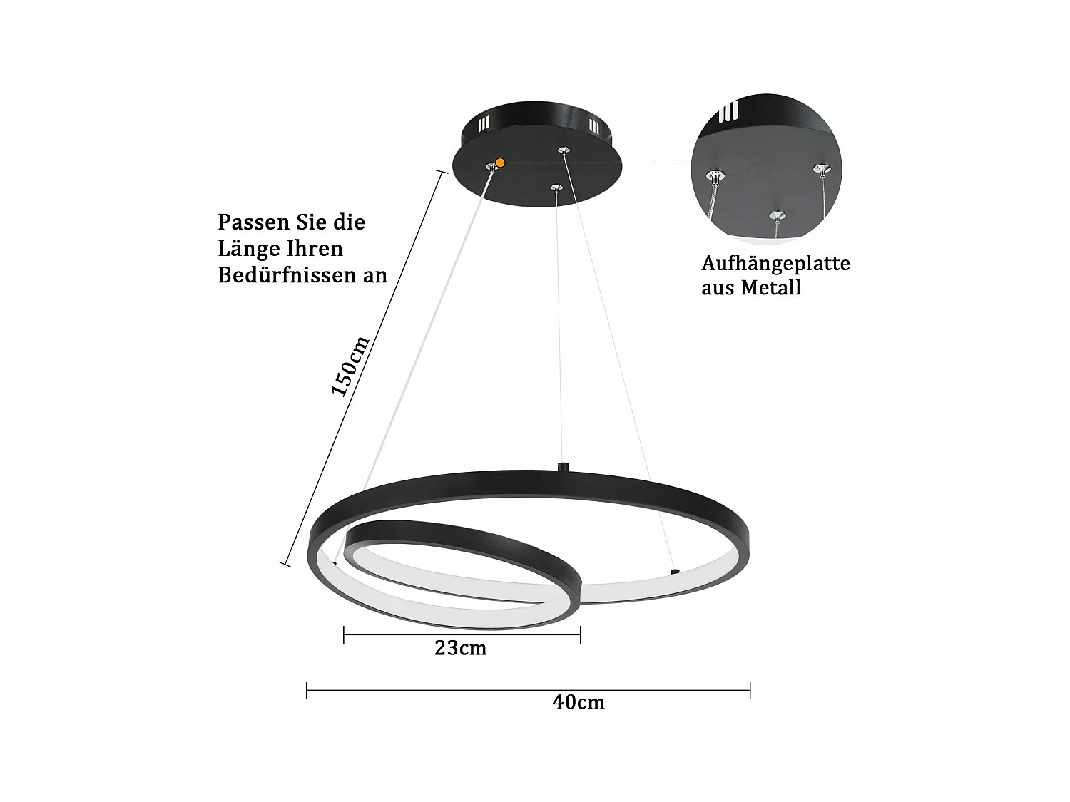 NETTLIFE LED Hanglamp - Moderne - Zwart - 40CM - Dimbare - eetkamerlamp met afstandsbediening - voor woonkamer slaapkamer keuken