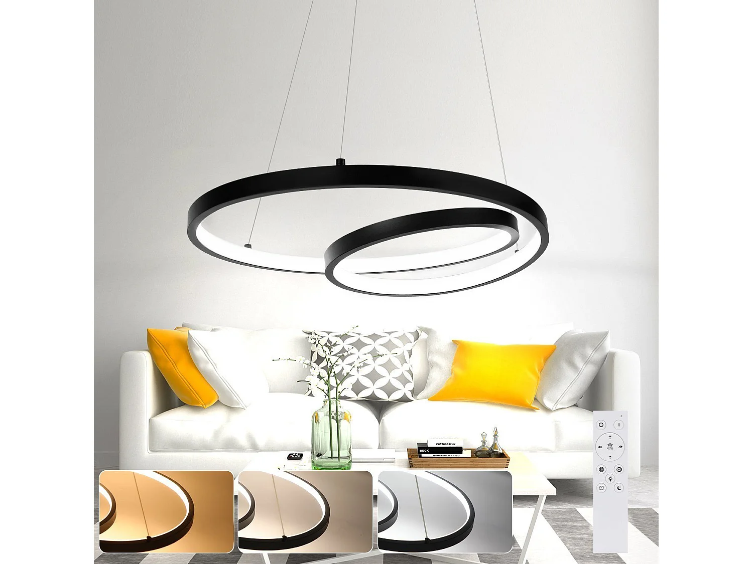 NETTLIFE LED Hanglamp - Moderne - Zwart - 40CM - Dimbare - eetkamerlamp met afstandsbediening - voor woonkamer slaapkamer keuken